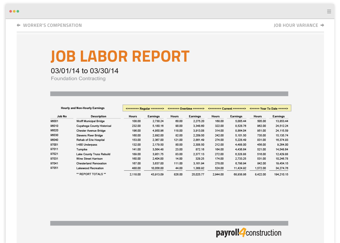 Job Labor Construction Report
